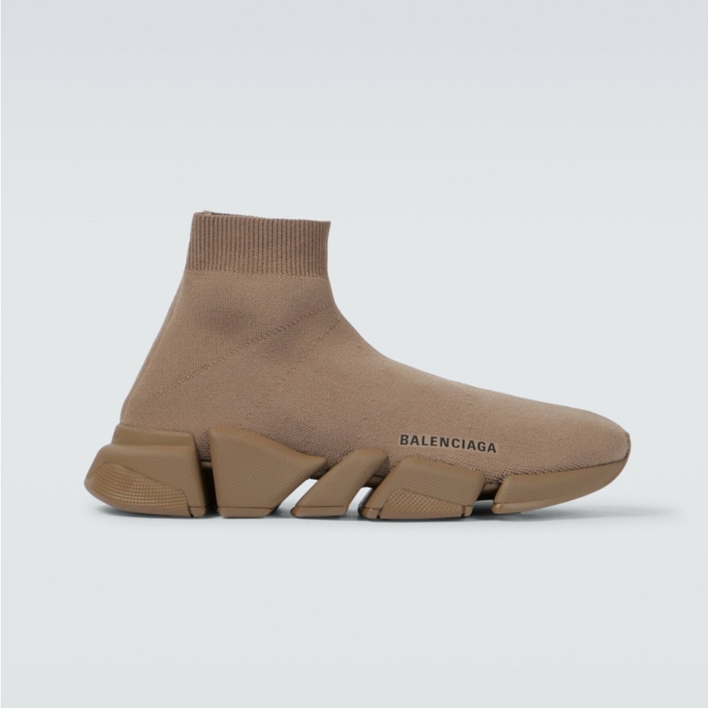 💯 Authentic BALENCIAGA -SPEED 2.0 LT GRAFFITI  RECYCLED KNIT/SOLE BEIGE SNEAKERS - Picture 5 of 17
